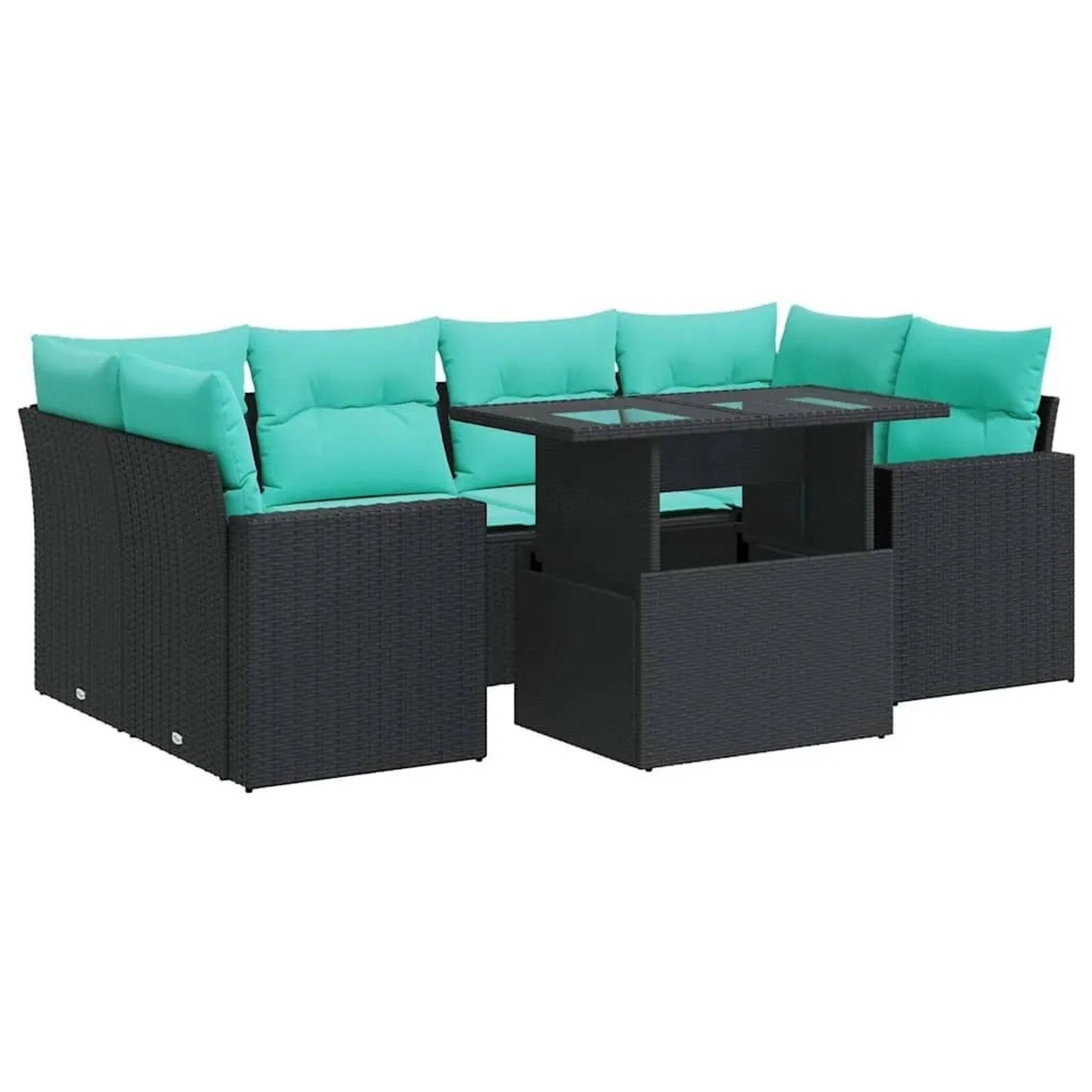 vidaXL 7 Tlg Garten-Sofagarnitur mit Kissen Schwarz Poly Rattan 3326268