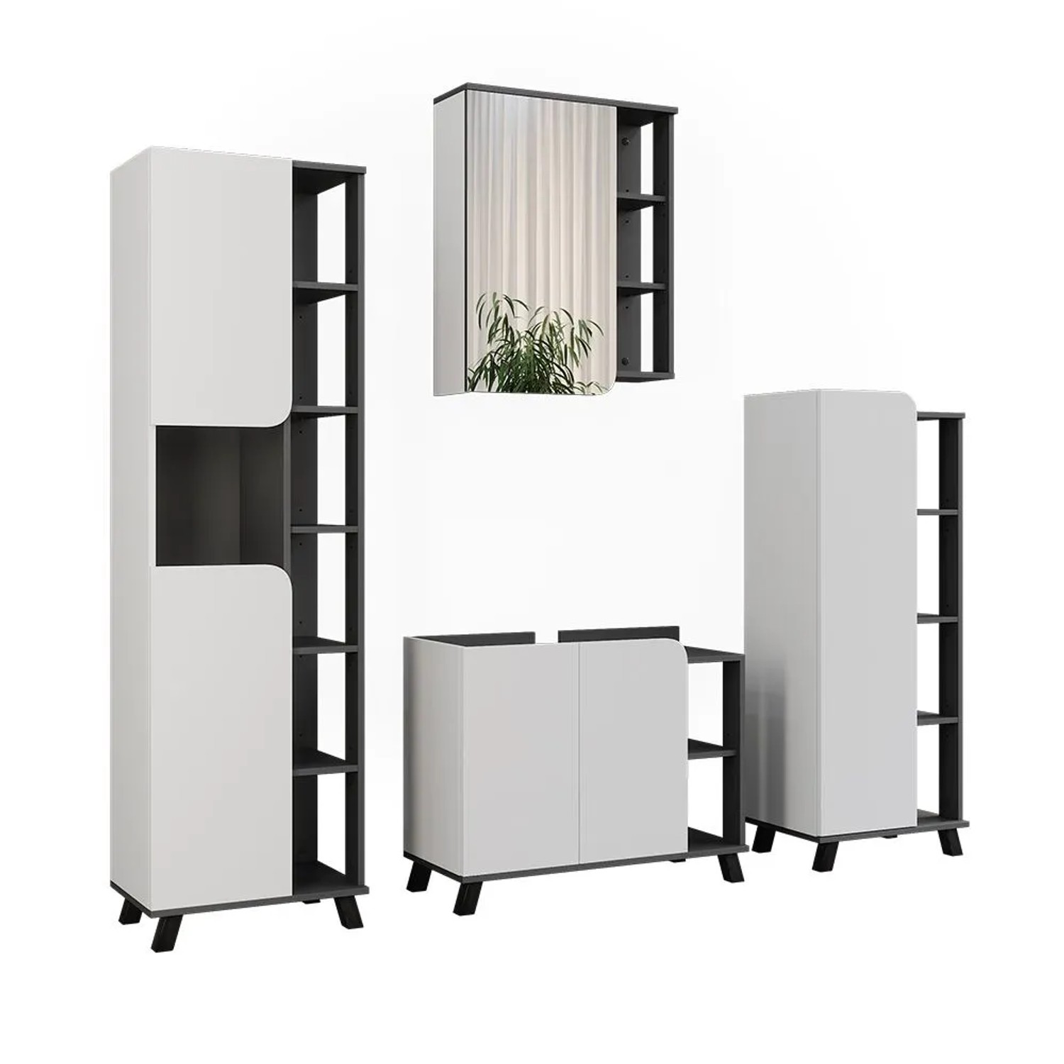 Vicco Badmöbel-Set Karen Anthrazit/Weiß 80 x 65 4-teilig