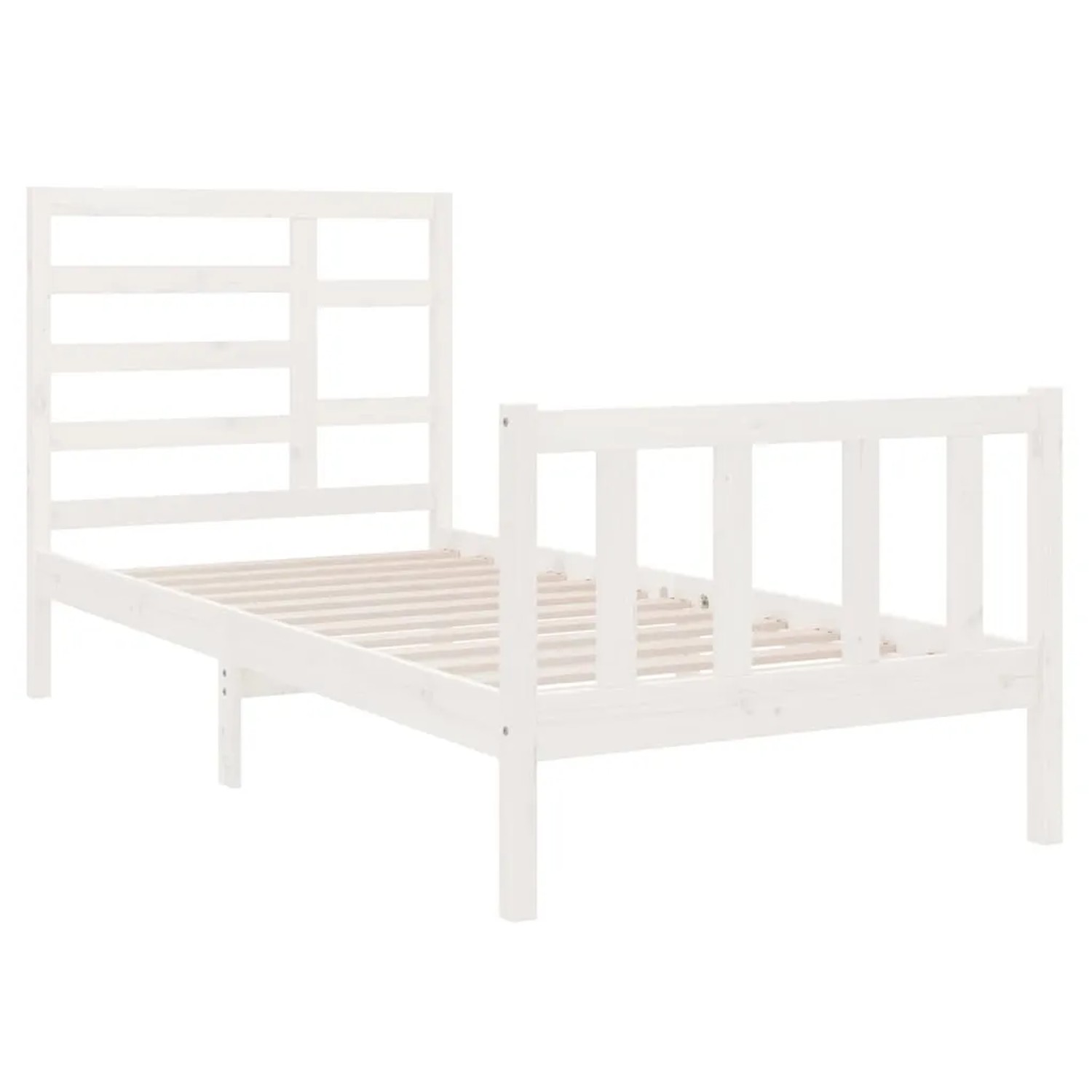 Weißes Massivholzbett 90x190 cm, Einzelbett mit Lattenrost, Kiefernholz für Schlafzimmer.
