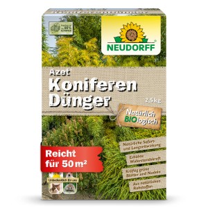 Packung Neudorff Azet Koniferen-Dünger 2,5 kg für kräftige, grüne Nadeln und Blätter.
