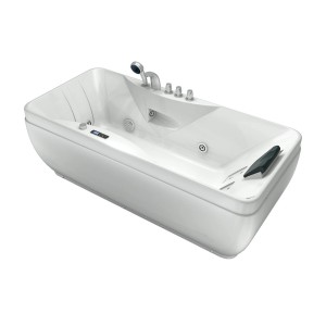 Weiße AcquaVapore Whirlpool Badewanne 170x80 mit Farblicht und Armaturen.