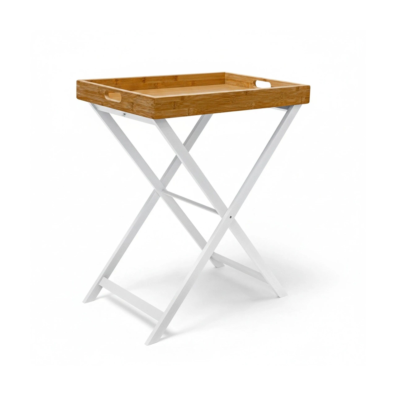 Relaxdays Tabletttisch Holz Bambus Natur Weiß Abnehmbar Zusammenklappbar 72 cm x 60 cm x 40 cm