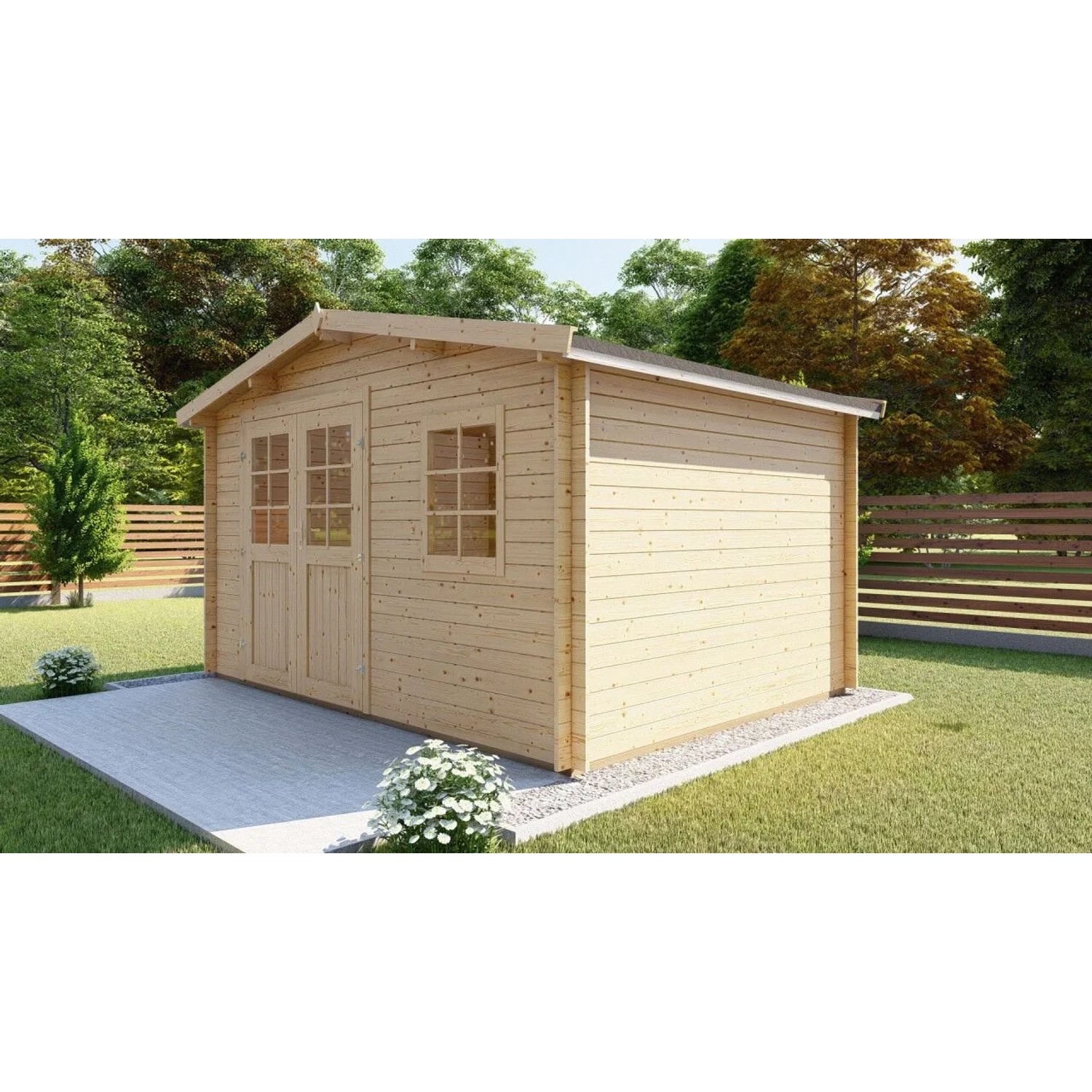 Finn Art Gartenhaus Schweden 18 aus Holz mit Doppeltür und Dachrinne.