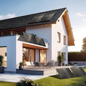 Absaar Balkonkraftwerk 1600W Komplettset mit Solarpanels am Haus und im Garten.