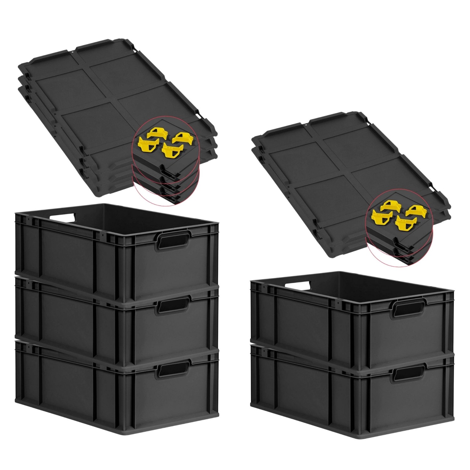 PROREGAL SparSet 5x Eurobox Nextgen Grip Mit Auflagedeckel Und Gelben Versc günstig online kaufen