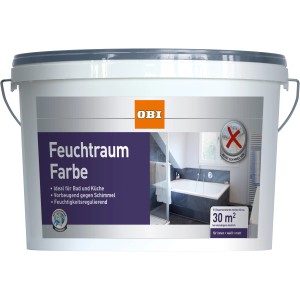 Eimer OBI Feuchtraumfarbe, Weiß matt, 5 l. Badfarbe für Küche und Bad, schimmelresistent.