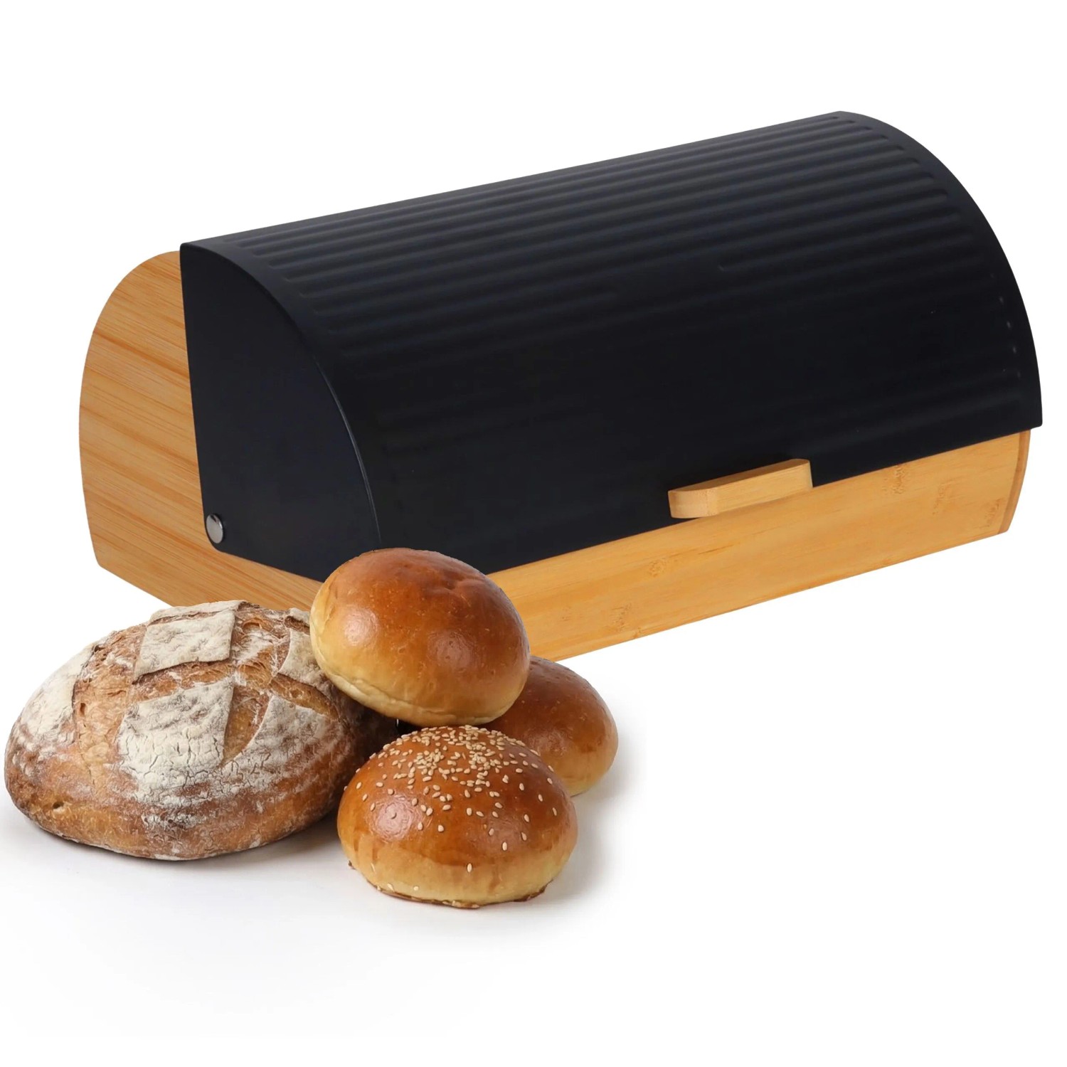 Relaxdays Brotkasten Bambus Schwarz Klappdeckel 19 cm x 37,5 cm x 26,5 cm 1,9 kg
