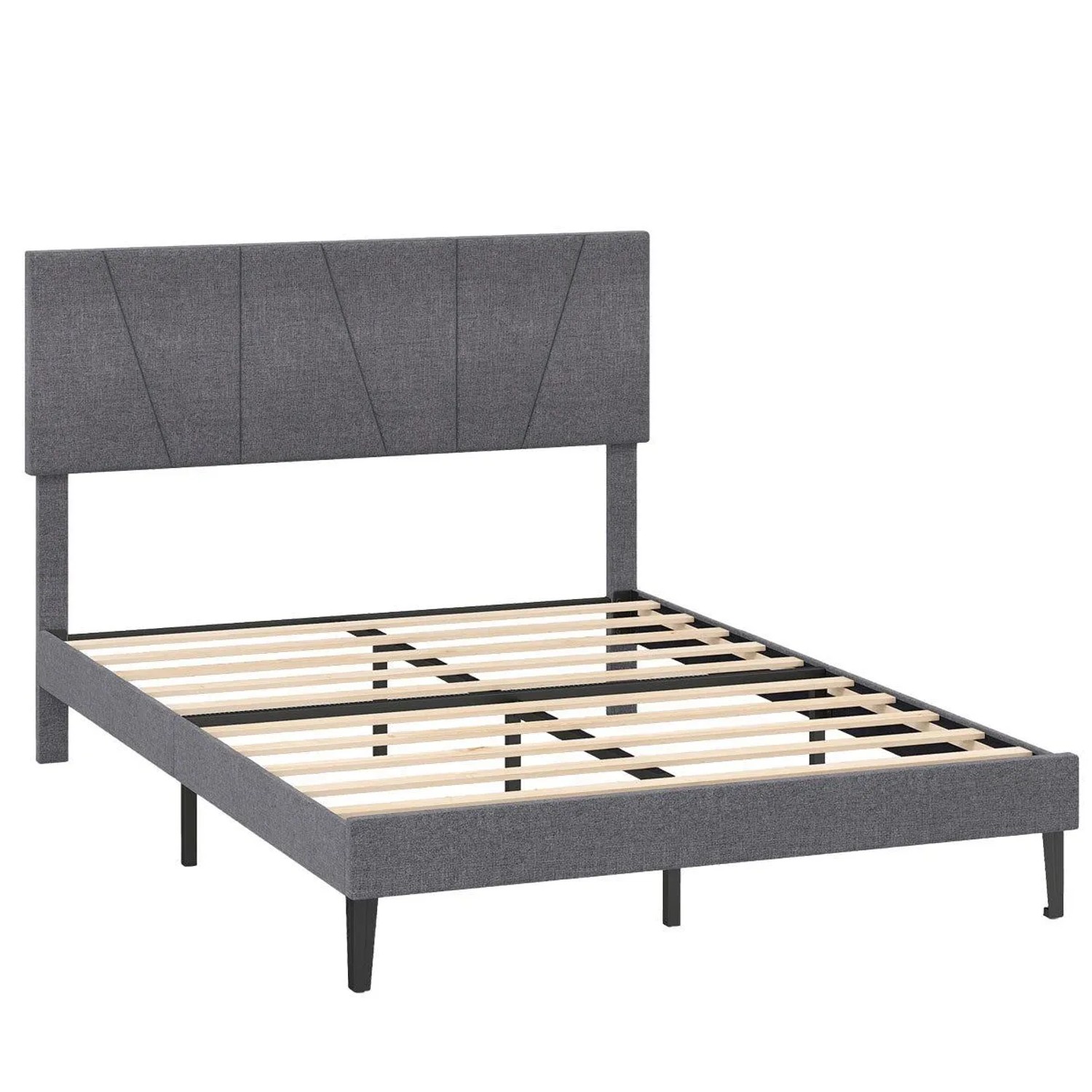 Costway Bett mit Höhenverstellbarem Kopfteil In Leinenstoff 140 x 200 cm
