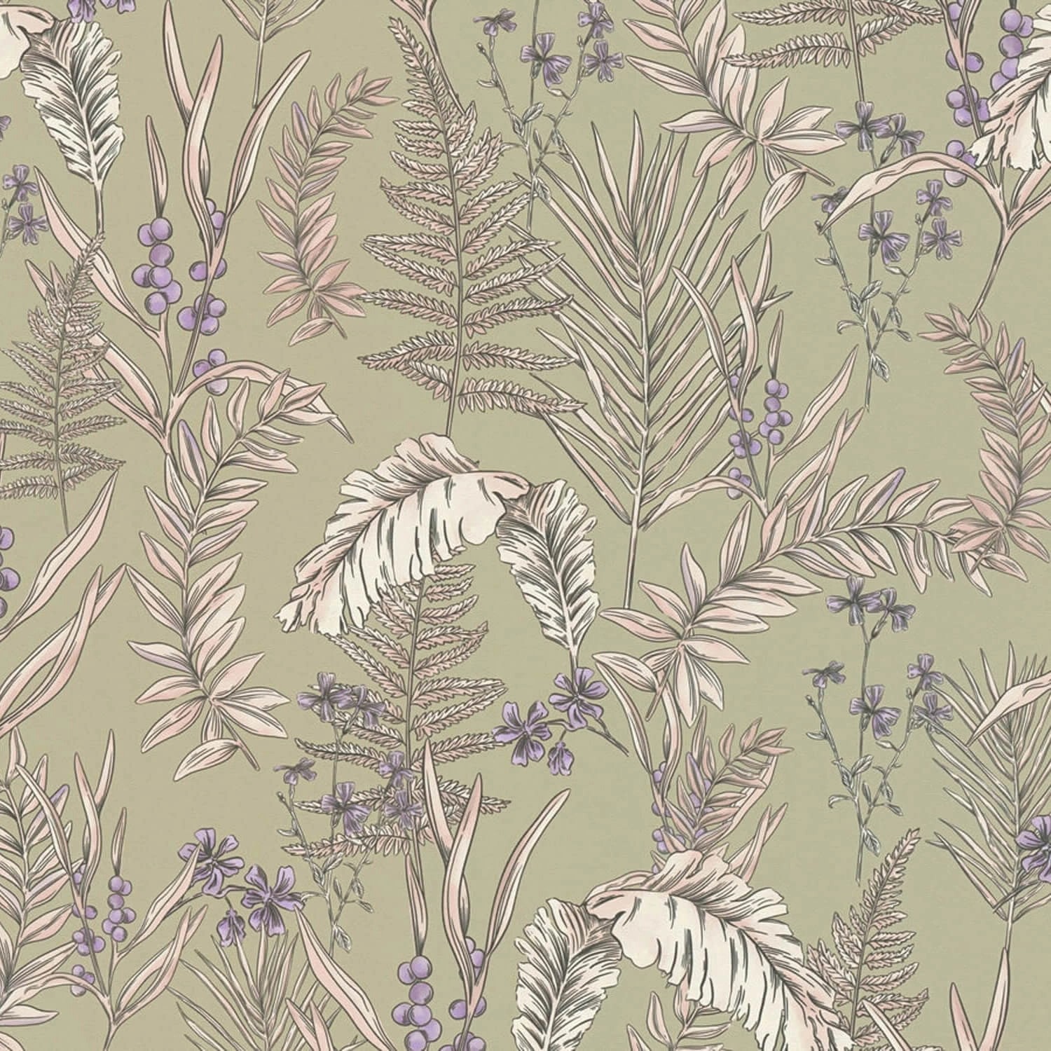 PROFHOME 394343-GU Blumen Tapete Floral Matt Grau Creme Lila Violett 0,53 m günstig online kaufen