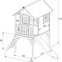 Technische Zeichnung: Spielhaus Laura mit Leiter, Rutsche und Maßen.
