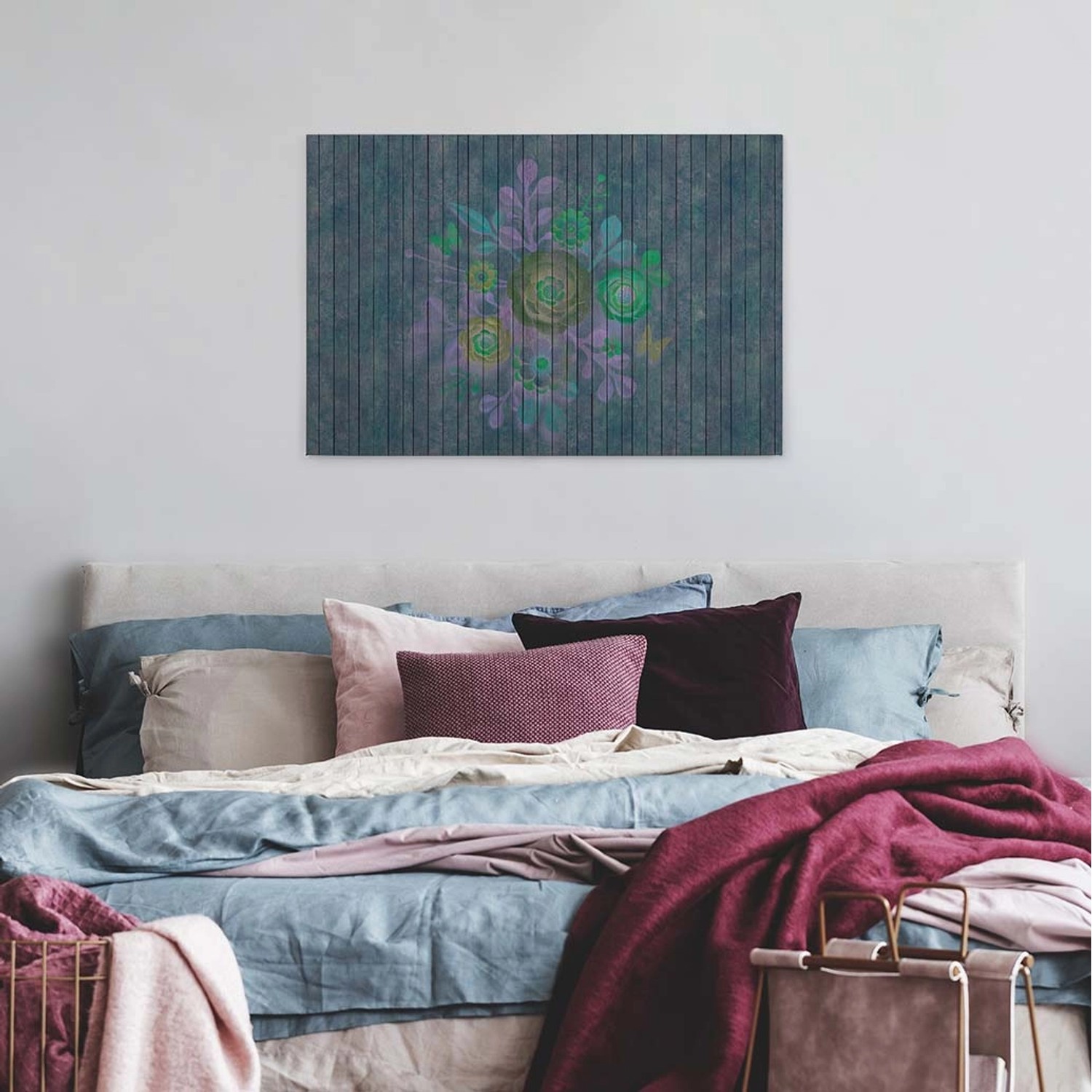 Bricoflor Blumen Leinwand Bild In Blau Und Grün Modernes Wandbild Mit Holz günstig online kaufen