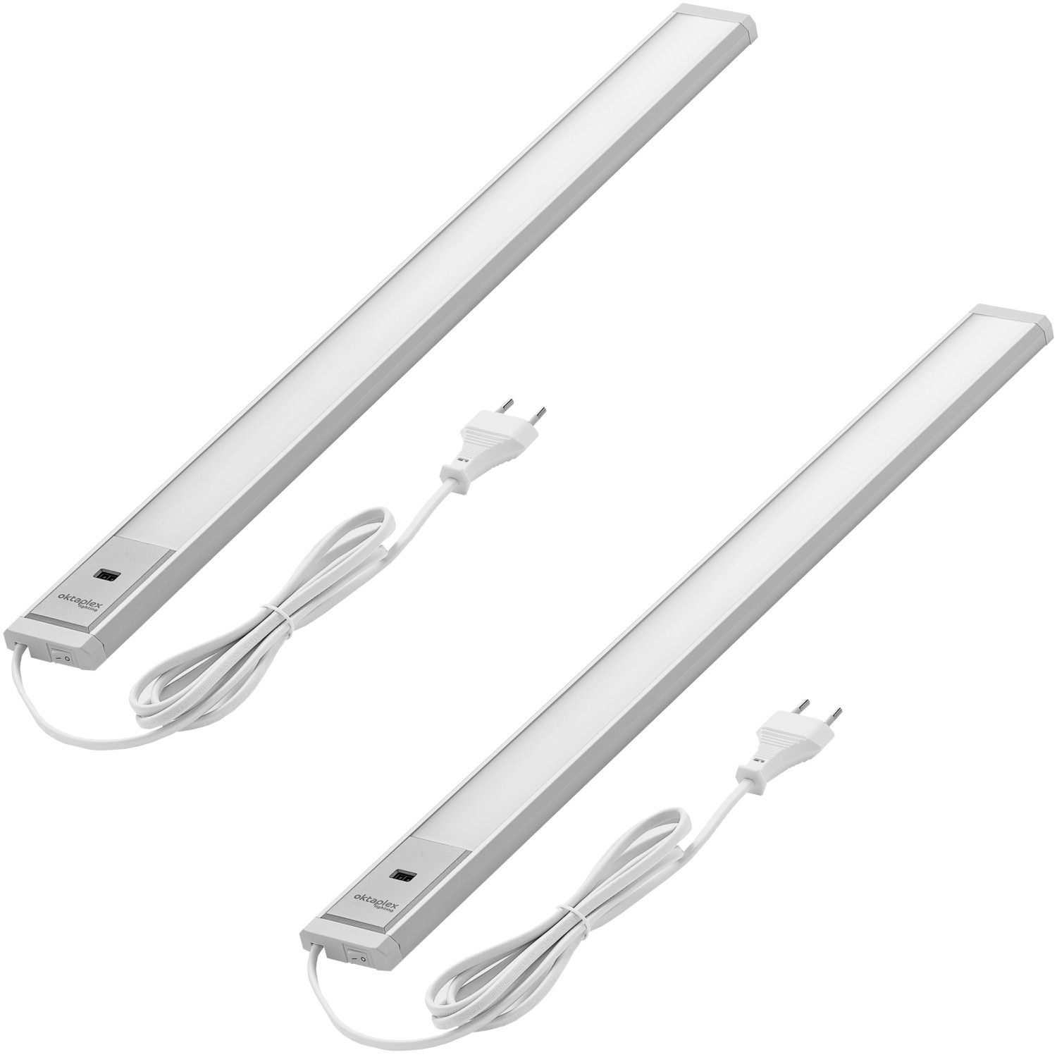 Oktaplex Riva 2er Set LED Unterbauleuchte Dimmbar 58cm mit Sensor Warmweiß Aluminium mit Schalter 230V