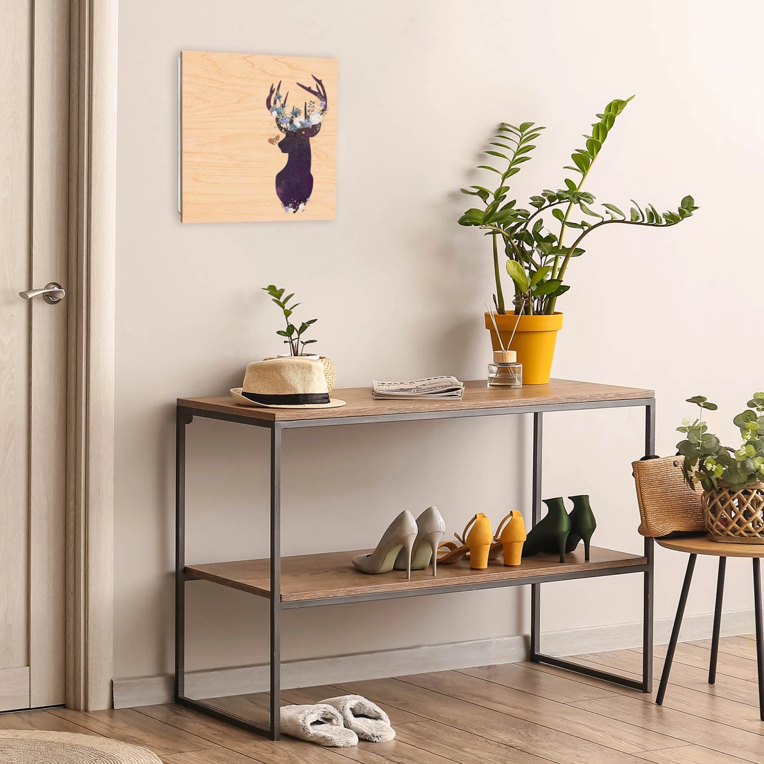 Banjado Schlüsselkasten mit Hirsch-Motiv, weiße Schlüsselbox aus Holz für 50 Schlüssel zur Wandmontage.