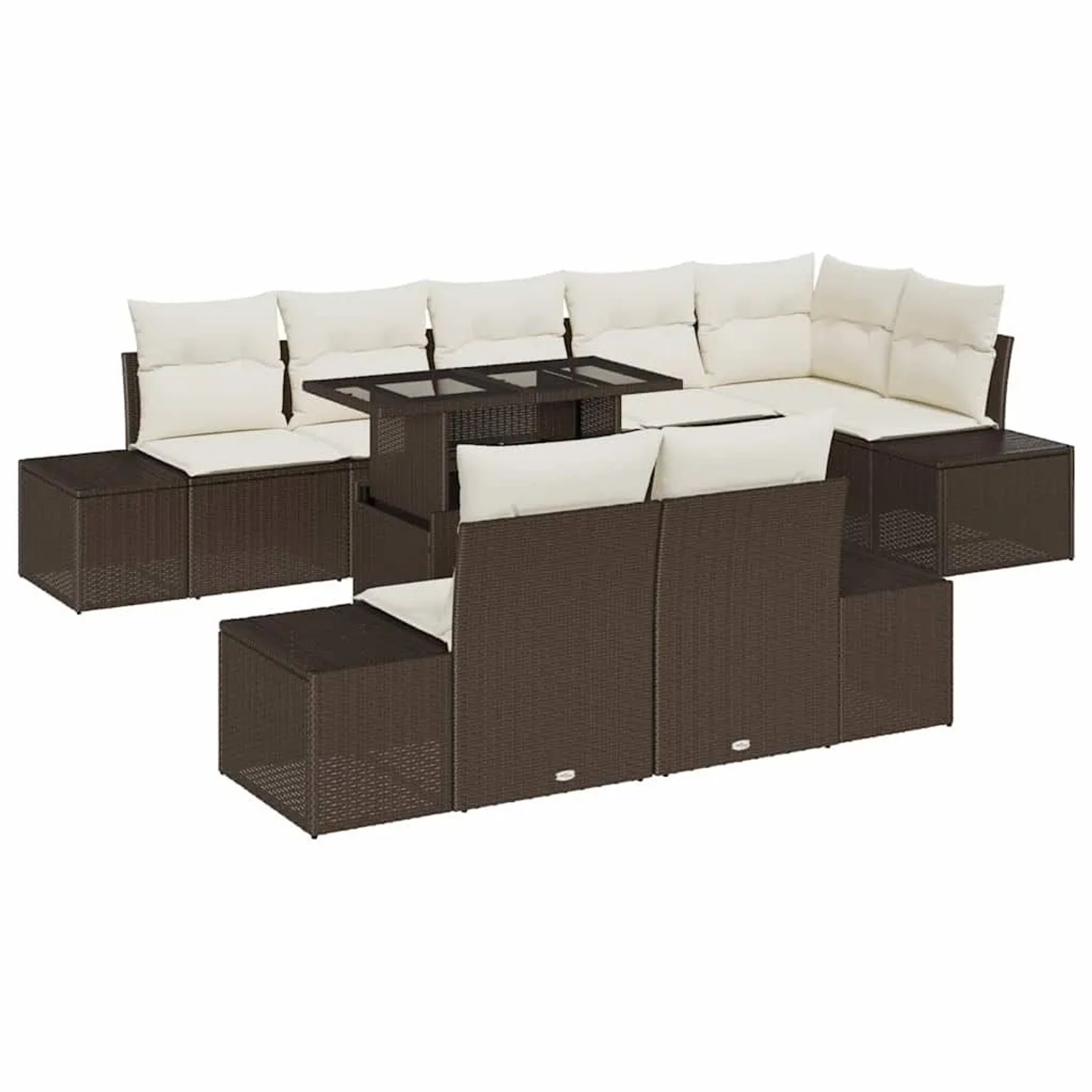vidaXL Gartensofa-set mit Kissen 9-Tlg Braun und Creme Poly-Rattan 3349204 günstig online kaufen
