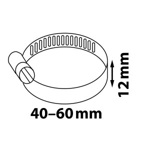Kirchhoff Schlauchklemme, 12mm breit, Spannbereich 40-60mm, Edelstahl.