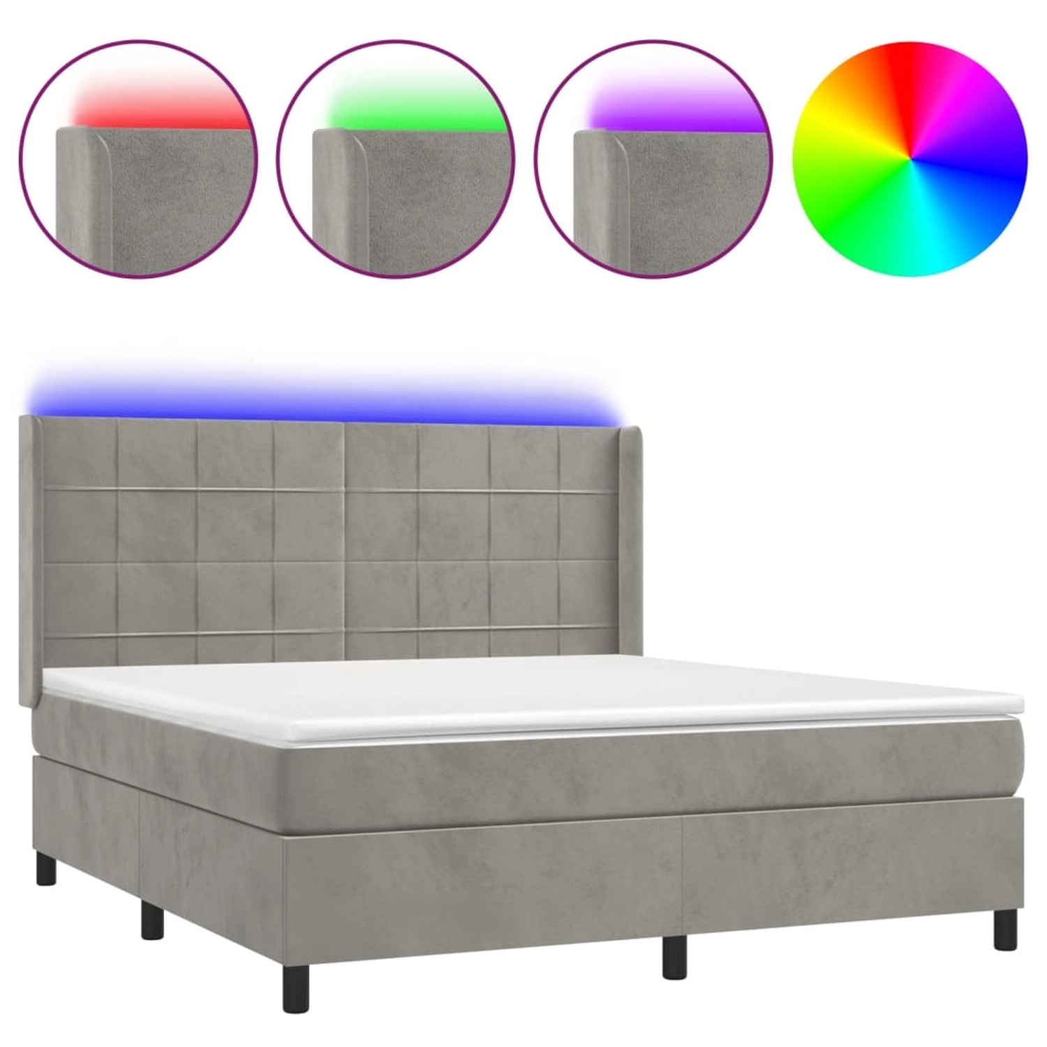 vidaXL Boxspringbett mit Matratze & LED Hellgrau 160x200 cm Samt 3139571 günstig online kaufen