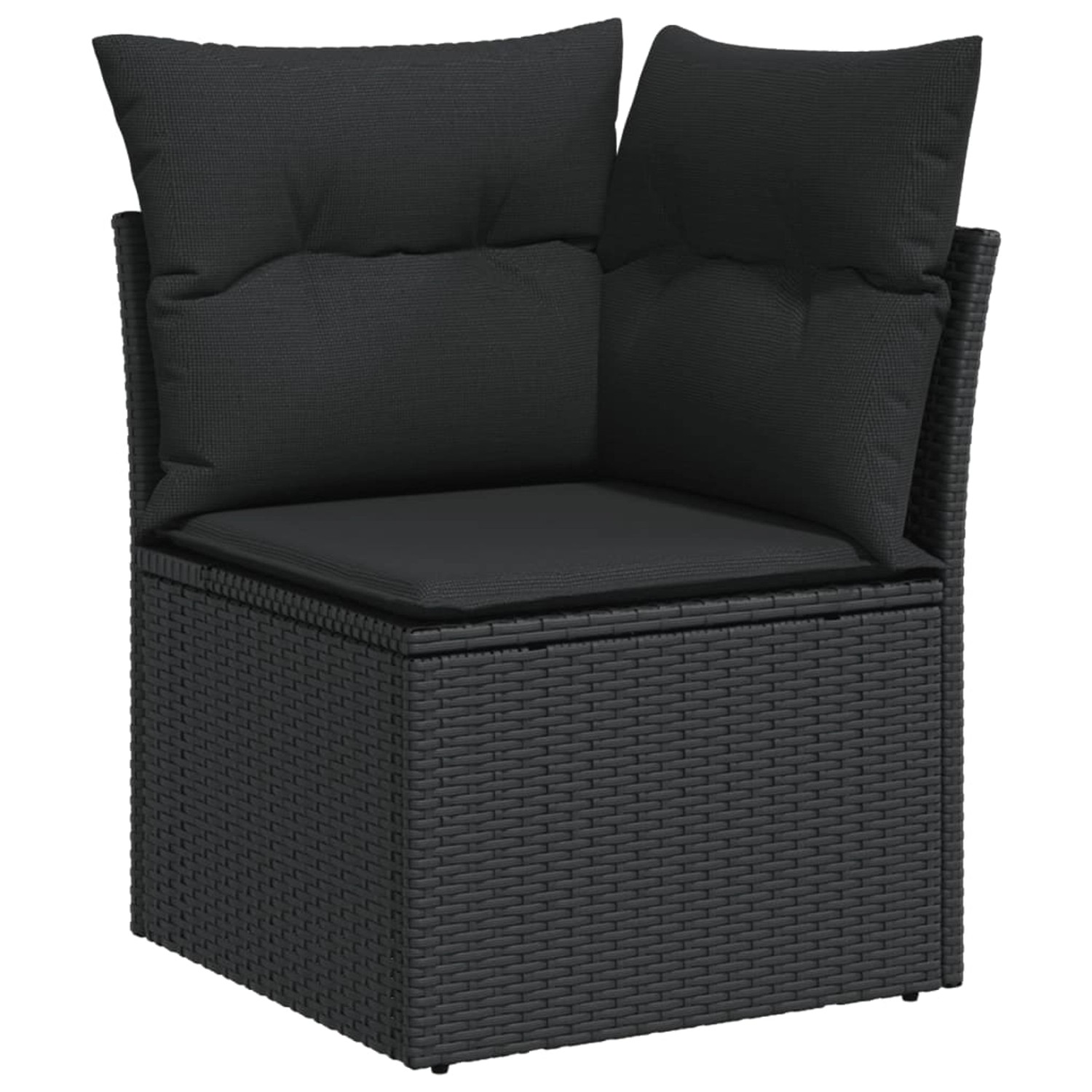Schwarzes Ecksofa aus Polyrattan mit Kissen, Teil der 9-tlg. vidaXL Garten-Sofagarnitur.