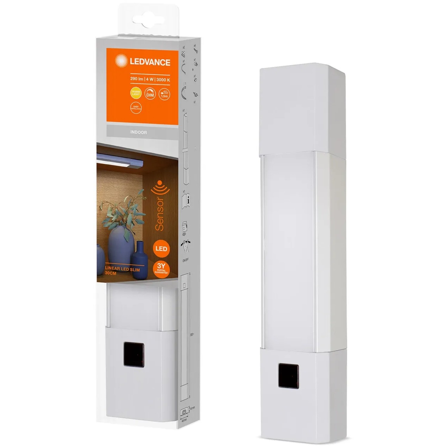 Ledvance LED-Unterbauleuchte Linear Slim 30cm, weiße Küchenleuchte mit Bewegungssensor.