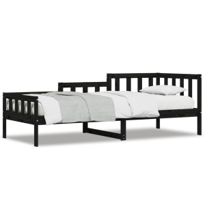 Schwarzes vidaXL Tagesbett (80x200 cm) aus Kiefernholz, mit Lattenrost und Bettgitter.