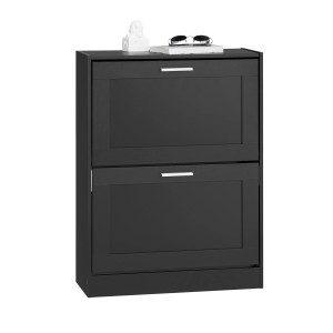 Schwarzer SoBuy Schuhschrank mit 2 Klappen, schmal, 60x80x25cm. Schuhkommode für Flur und Eingangsbereich.