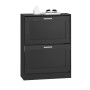 Schwarzer SoBuy Schuhschrank mit 2 Klappen, schmal, 60x80x25cm. Schuhkommode für Flur und Eingangsbereich.