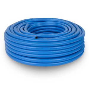 Blauer EBERTH Druckluftschlauch, 40m lang, ohne Kupplung, aufgerollt.