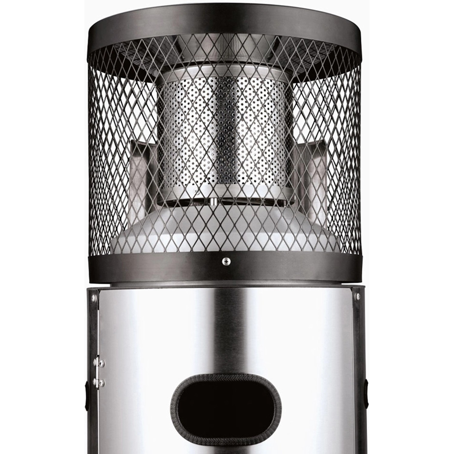 Enders Polo 2.0 Terrassenheizer aus Edelstahl mit Wetterschutzhaube, Detailansicht.