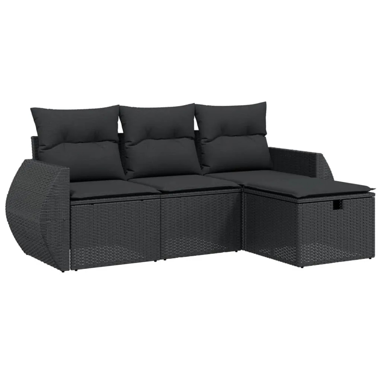 vidaXL 4-Tlg Garten-Sofagarnitur mit Kissen Schwarz Poly Rattan 3264061