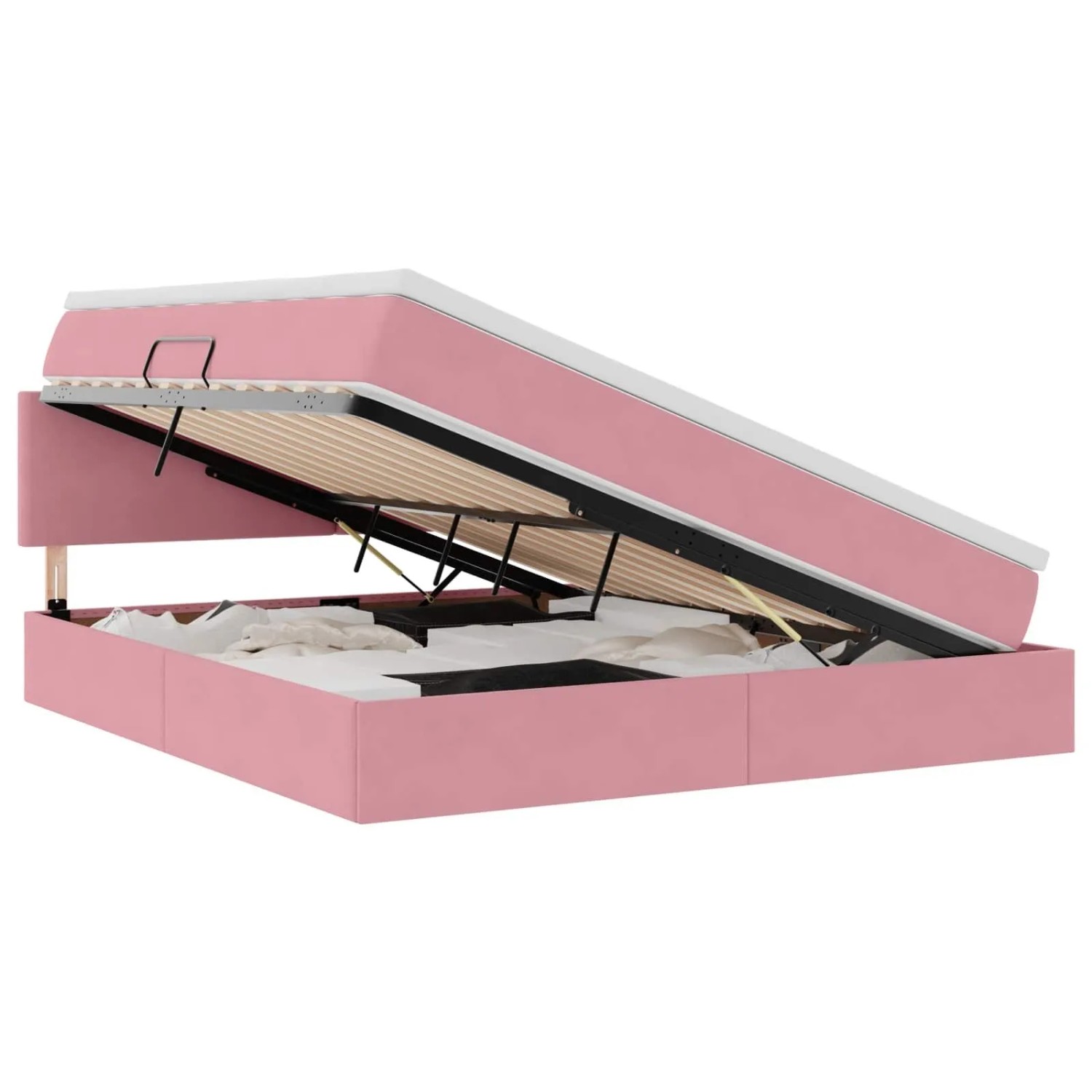 Thumbnail - vidaXL Bett mit Stauraum und LED mit Matratze Rosa 160 x 200 cm Samt 3371348