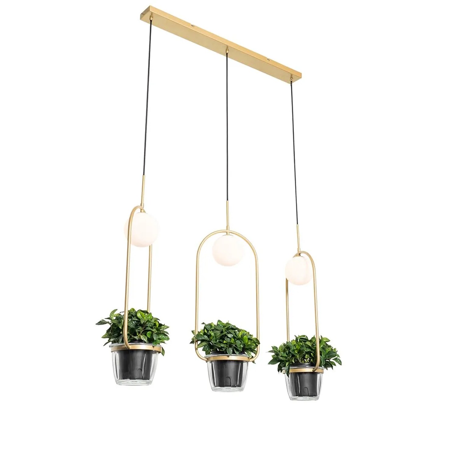QAZQA Art Deco Hängelampe Gold mit Weißem Glas 3 Lichter Isabella