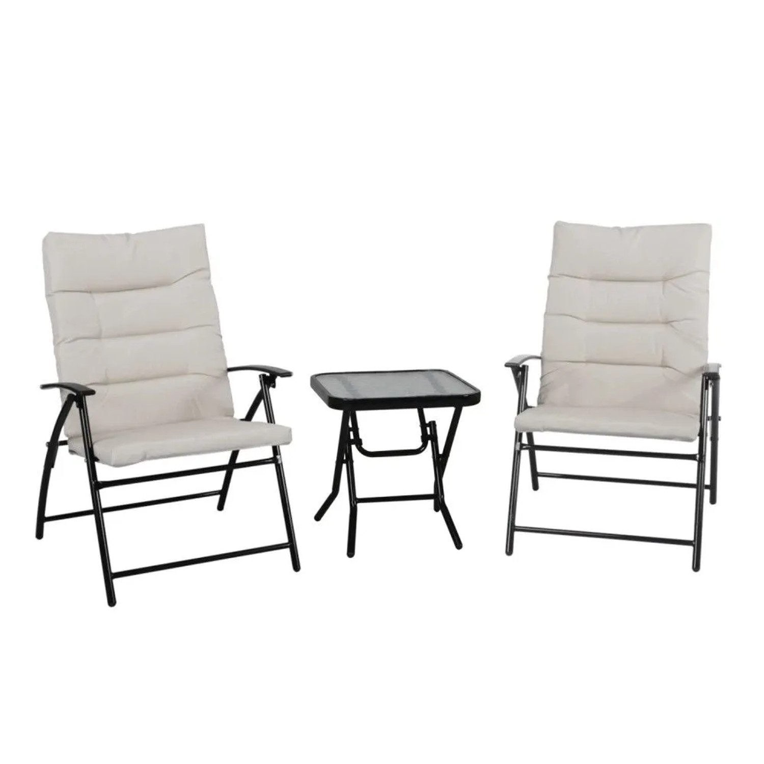 Svita Ventura Sitzgruppe 3-tlg. Gepolstert Klappstühle Klapptisch Metall Beige