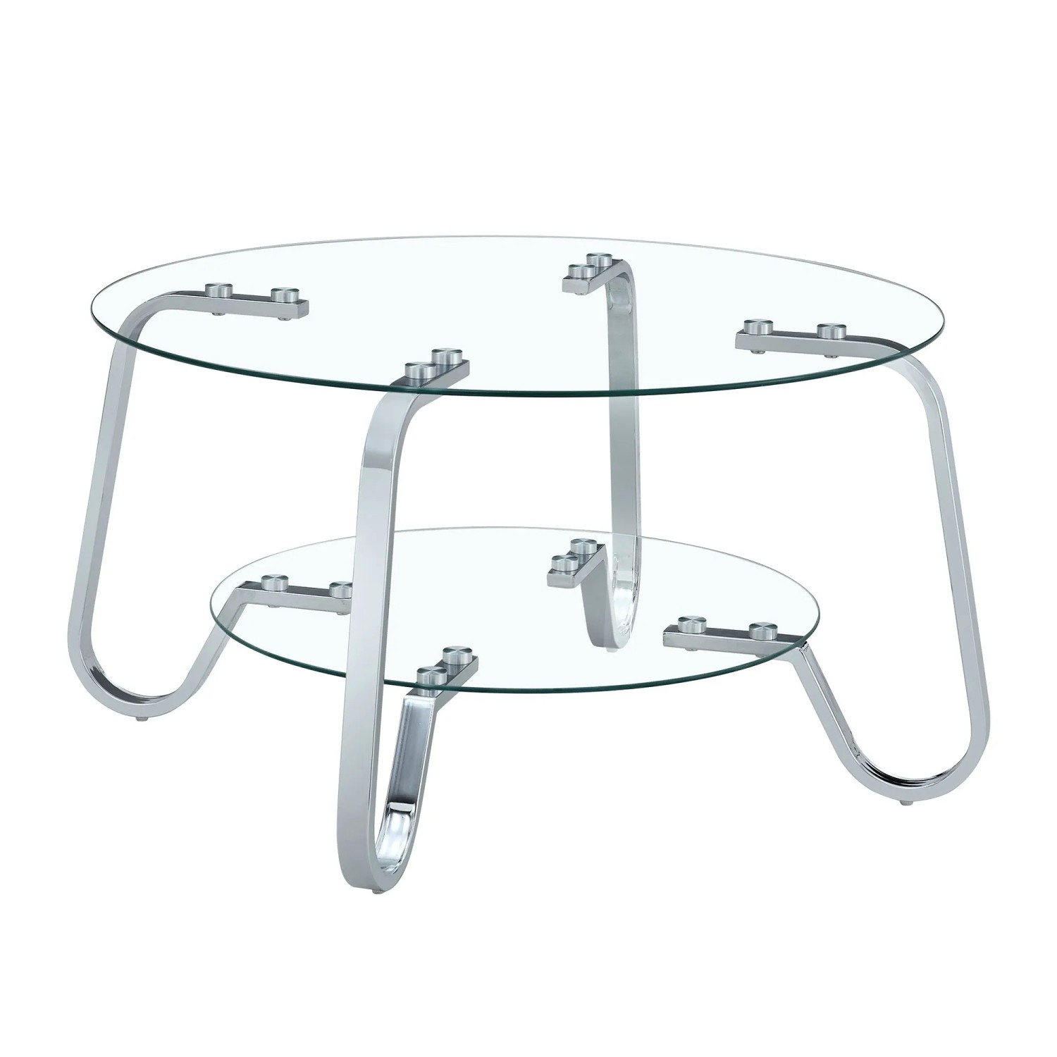 okwish Couchtisch mit Metallrahmen Glas Wohnzimmer Doppelschicht 80x80x45cm Silberfarben