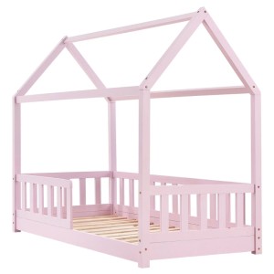 Rosa Juskys Kinderbett Marli (80x160 cm) im Hausdesign mit Lattenrost und Rausfallschutz.