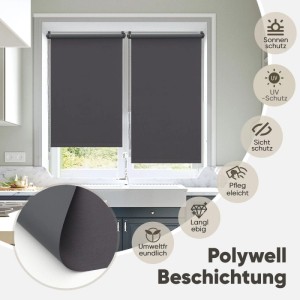 Graues Sekey Verdunkelungsrollo (70x130cm) ohne Bohren am Fenster für Sicht- und Sonnenschutz.