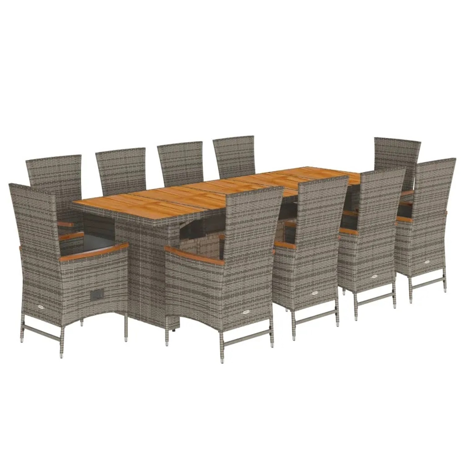 vidaXL 11-Tlg Garten-Essgruppe mit Kissen Grau Poly Rattan 3277547