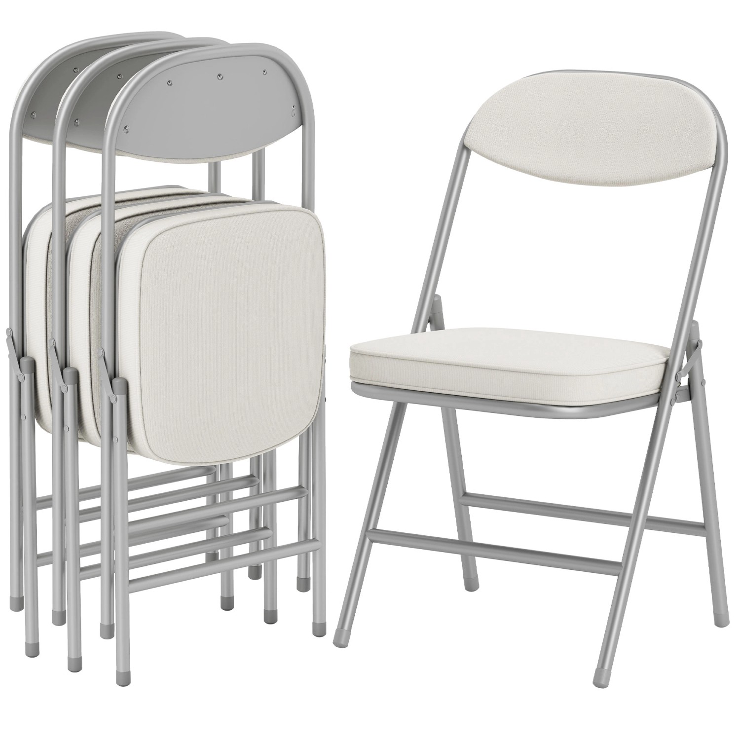 HOMCOM Klappstuhl Polyester Stahl 48,5L x 45B x 82H cm Cremeweiß günstig online kaufen