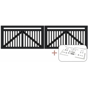 Doppeltor Linea Nadelholz Schwarz, 300x80cm, inkl. Beschläge für Gartenzaun