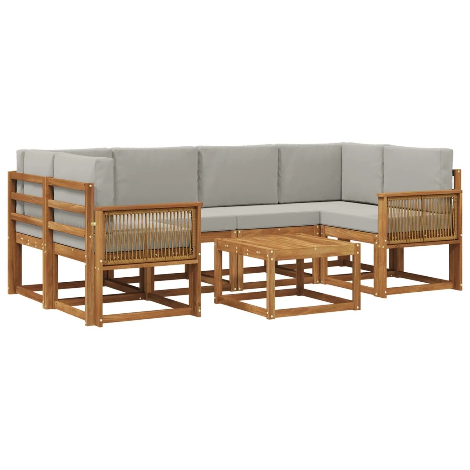 vidaXL Outdoor-Sofagarnitur 7 Stk Natur und Hellgrau Polyester 3385037