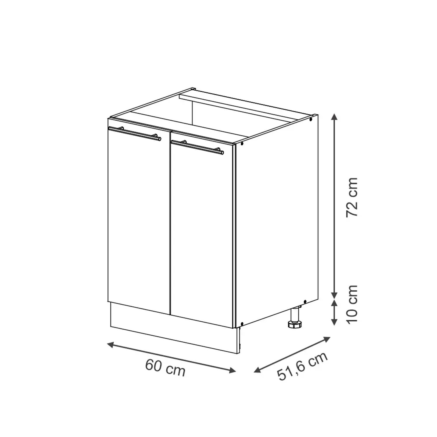 Küchenunterschrank Fame-Line Eiche Paneel, 60 cm breit. Küchenschrank mit zwei Türen und Griffen.