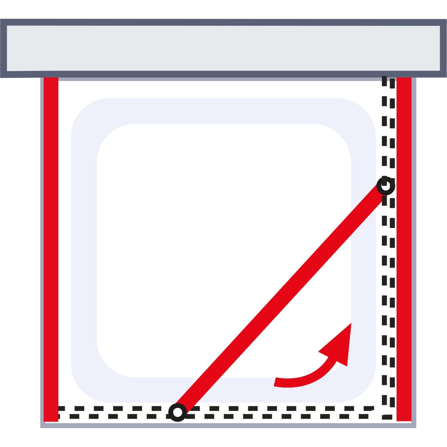 Skizze der Schiebetür-Funktion der Schulte Komplettduschkabine Juist 80x80 cm.