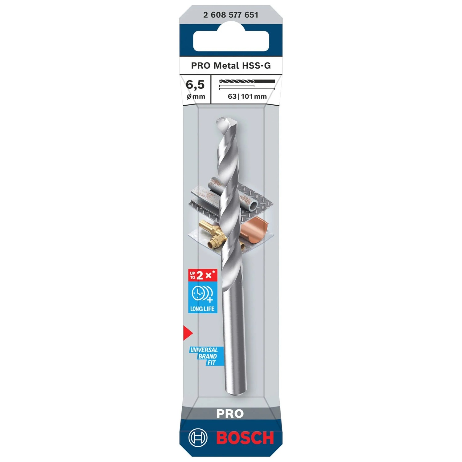 Bosch Spiralbohrer Pro Metal HSS-G, silberfarbener Metallbohrer in Verpackung.
