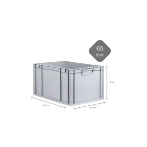 Graue PROREGAL Eurobox 65L mit Scharnierdeckel und Schnappverschlüssen, 32x40x60cm.