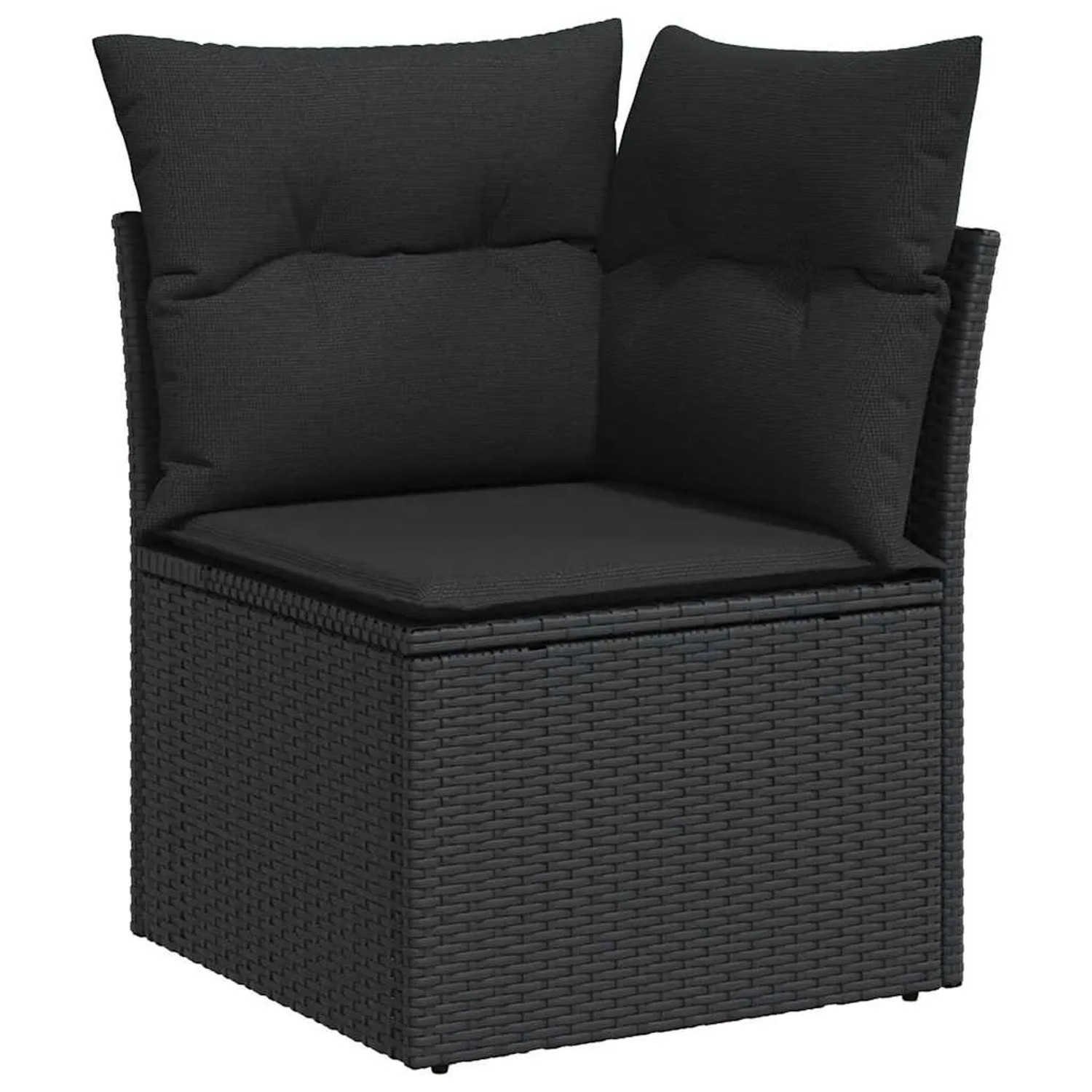 Schwarzes vidaXL Garten Ecksofa aus Rattan mit Kissen für die Gartengarnitur.