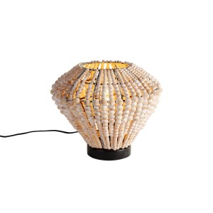 QAZQA Orientalische Tischlampe Beige mit Perlen Moti