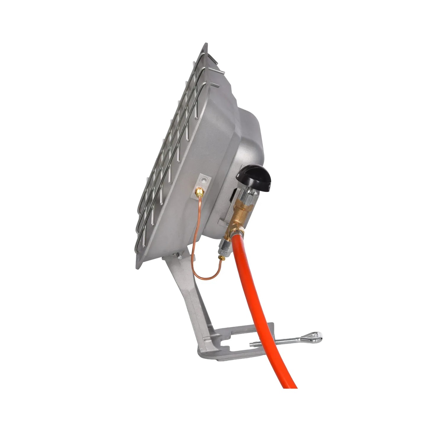 Firefix Gas-Heizstrahler Easy 4,4 kW, Detailansicht von Seite mit Schlauch.