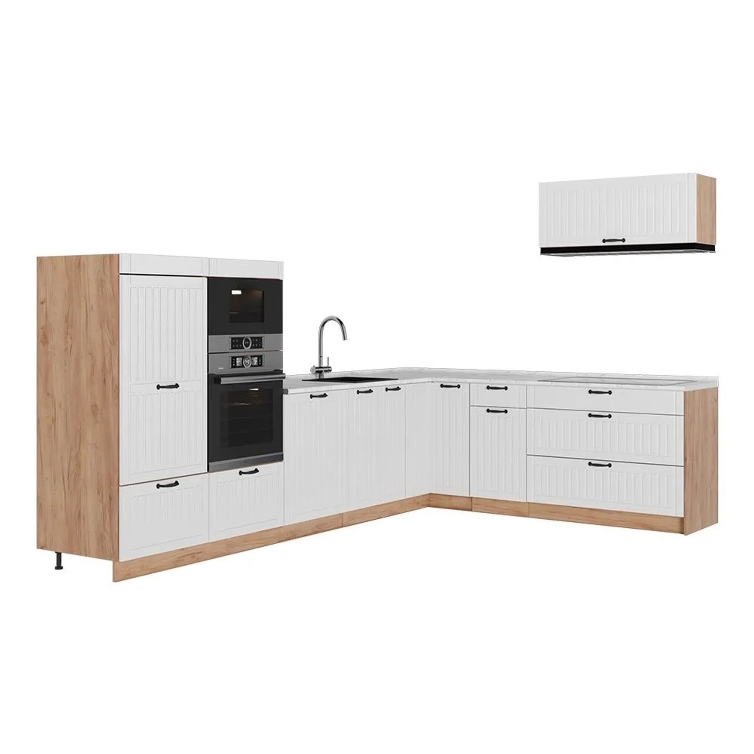 Vicco Eckküche Fame-Line Weiß Landhaus/Goldkraft Eiche 327 x 154 AP Marmor Art Nr 64410