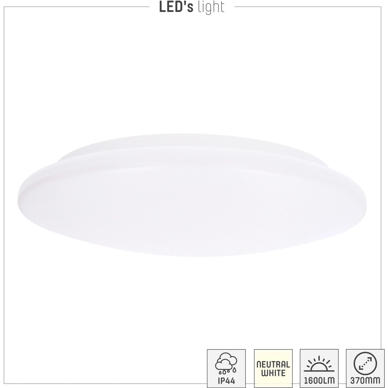 Weiße LED-Deckenleuchte, 18 W, 37 cm Durchmesser, geeignet für Bad und andere Feuchträume.