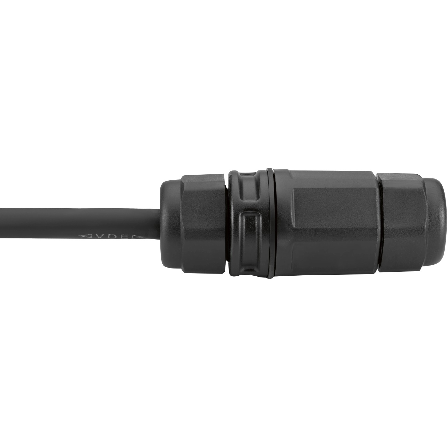 Detailaufnahme des Easy Connectors für den schwarzen LED Außenstrahler mit Bewegungssensor.