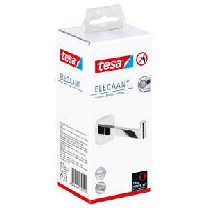 Tesa Elegaant Ersatzrollenhalter Chrom in Verpackung, zur Wandmontage ohne Bohren.