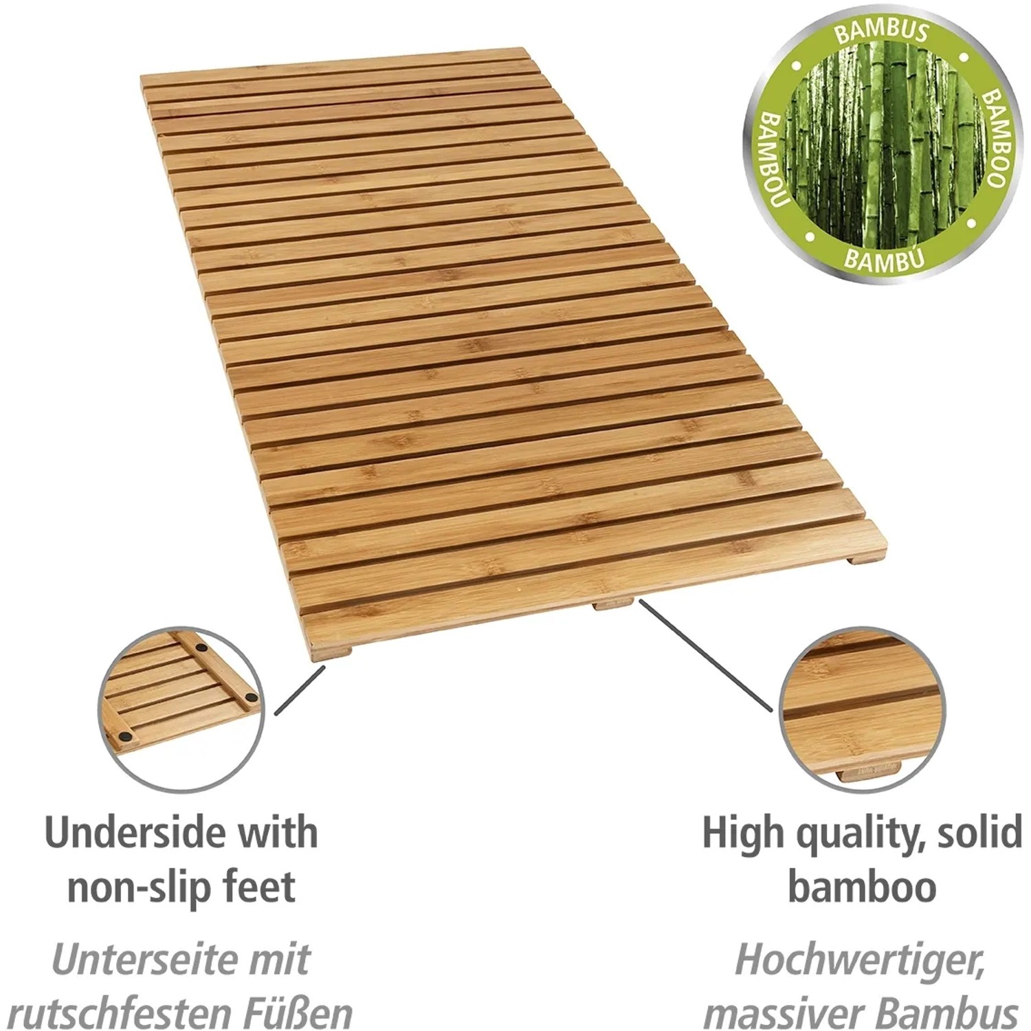Wenko Baderost aus Bambus, 100x50cm, für Bad und Sauna mit rutschfester Unterseite.